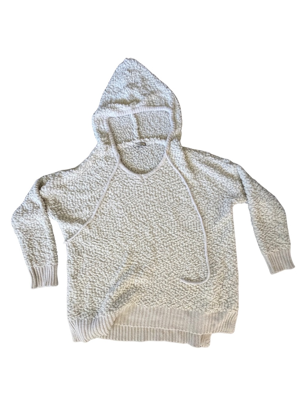 Cream White Textured Bouclé Knit Hooded Pullover Sweater Oversized